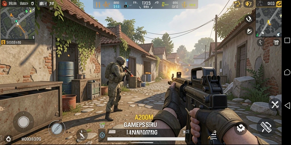 Tangkapan layar dari gameplay A200M yang menampilkan aksi tembak-menembak yang seru.
