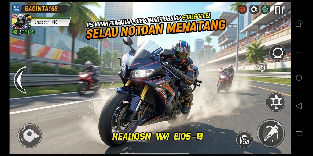 Tampilan gameplay seru dengan adrenalin tinggi di balapan motor.