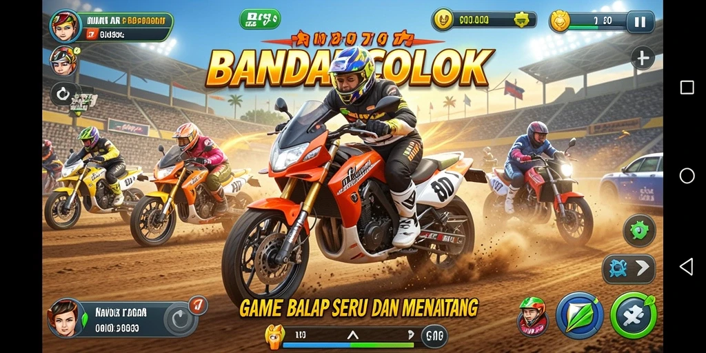 Tampilan gameplay menegangkan di BANDARCOLOK dengan mobil balap cepat.