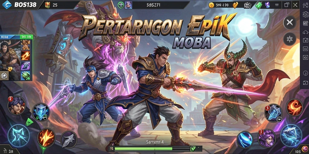 Screenshot BOS138 menampilkan aksi seru di arena MOBA.