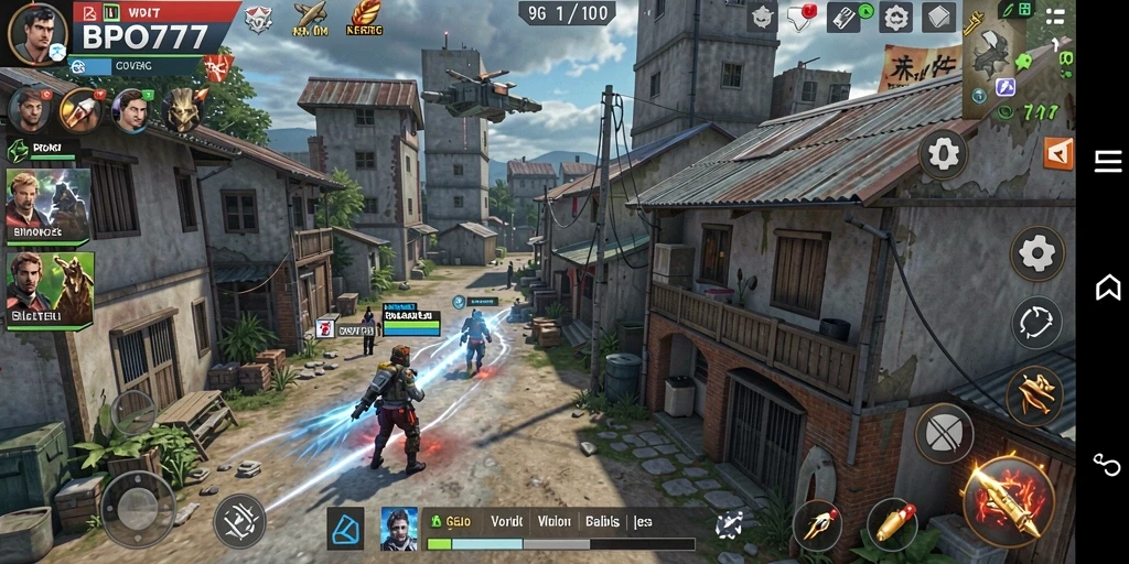 Screenshot gameplay BPO777 menunjukkan pertempuran strategi yang seru.