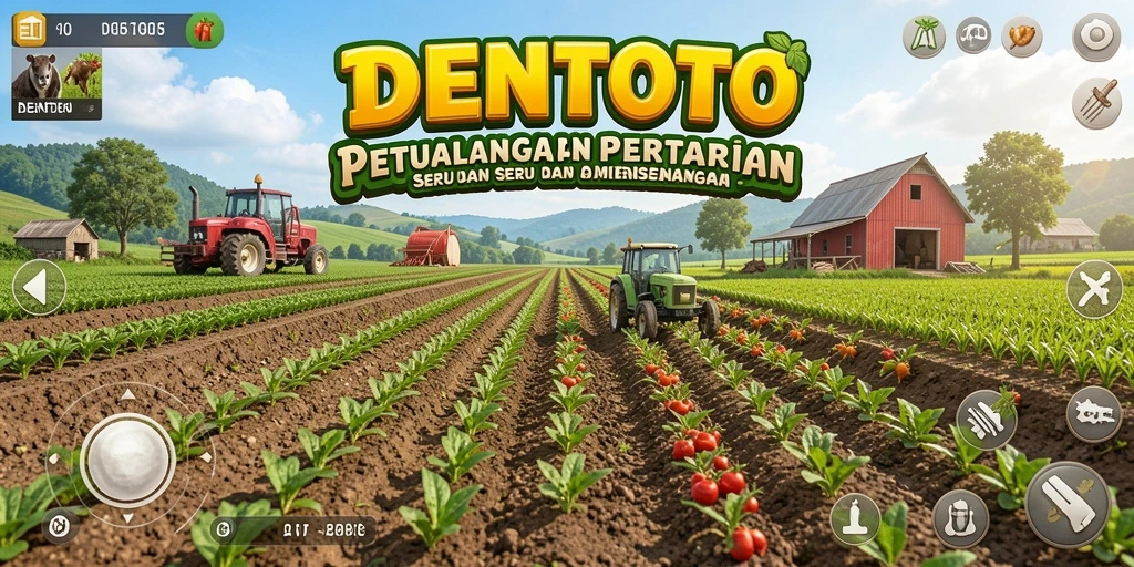 Screenshot gameplay DENTOTO menampilkan aktivitas bertani yang seru dan menyenangkan.