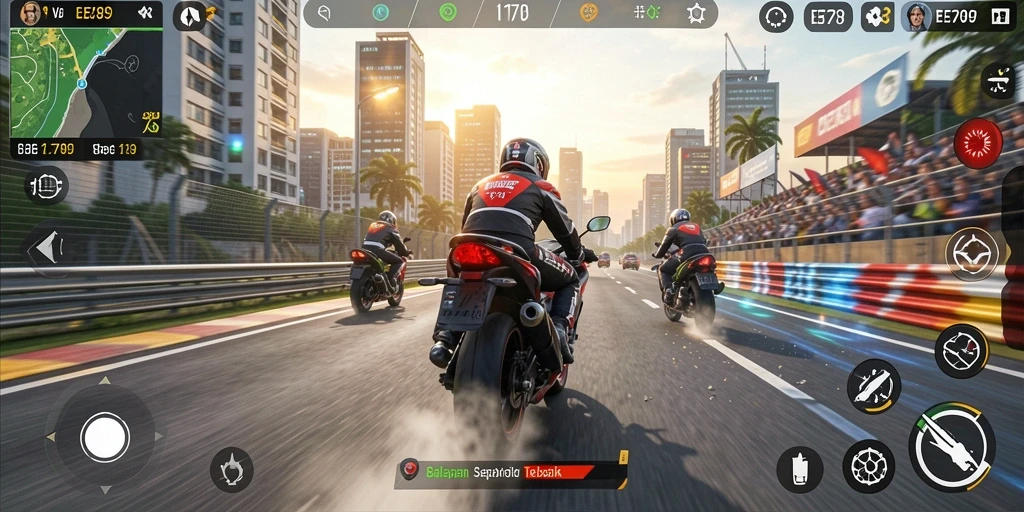 Tampilan menarik dari gameplay balapan sepeda motor EE789.