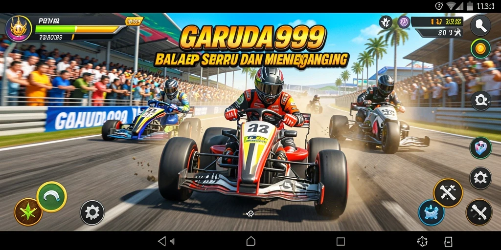 Tampilan menarik dari gameplay balapan dalam GARUDA999.