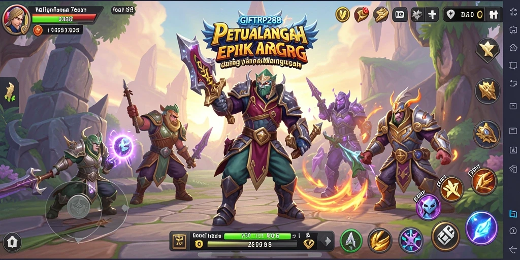 Tampilan gameplay GIFTRP288 menunjukkan pertarungan yang intens dan karakter yang kaya.