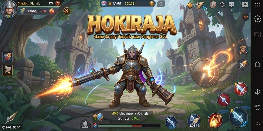 Screenshot gameplay HOKIRAJA menampilkan pertempuran strategi yang mendebarkan.