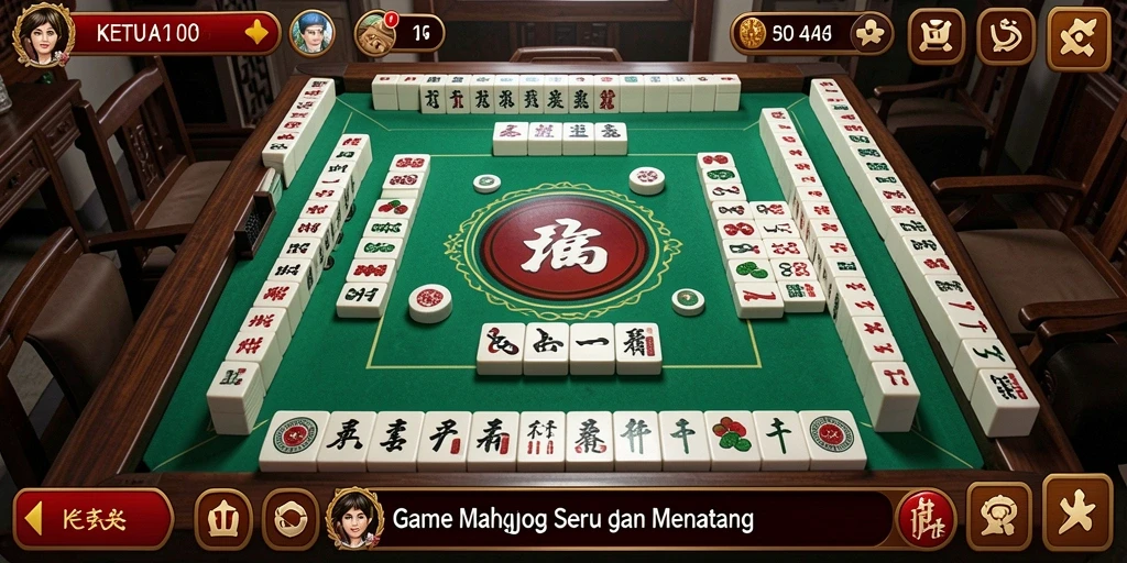 Screenshot gameplay KETUA menunjukkan aksi mencocokkan ubin Mahjong.