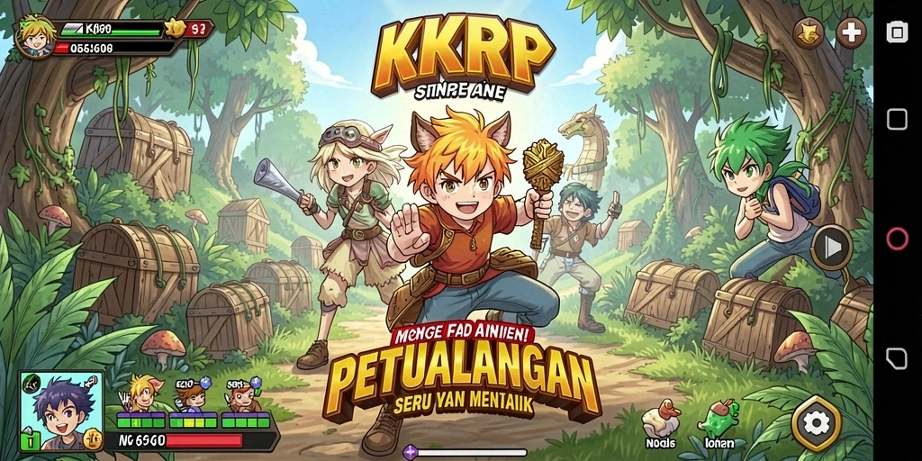 Tampilan gameplay menakjubkan dalam KKRP dengan karakter anime yang hidup.