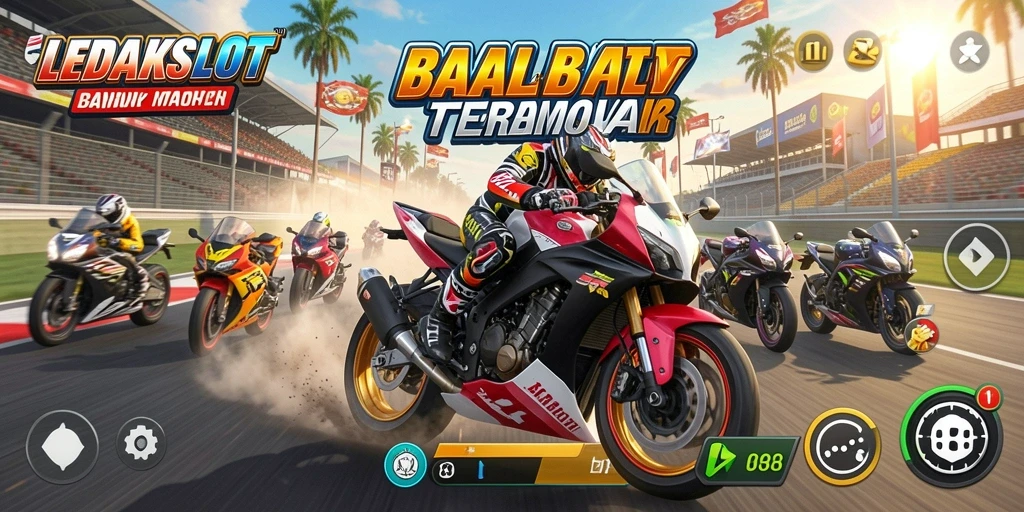 Tangkapan layar LEDAKSLOT menampilkan balapan motor yang seru dan penuh adrenalin.