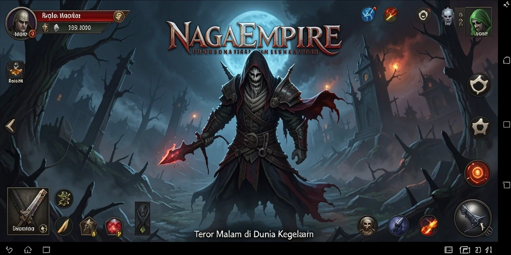 Gameplay NAGAEMPIRE menampilkan suasana horor yang mencekam dan menegangkan.