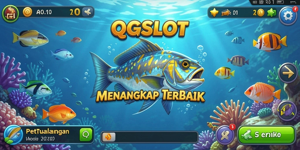 Screenshot gameplay QQSLOT dengan aksi menangkap ikan yang seru.