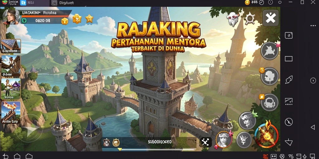 Tangkapan layar gameplay RAJAKING menampilkan aksi Tower Defense yang intens.