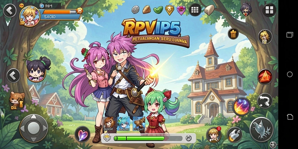 Tampilan gameplay menarik dari RPVIP5 dengan karakter anime interaktif.