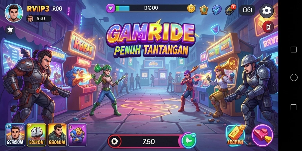 Screenshot gameplay RVIP3 menampilkan aksi arcade yang seru.