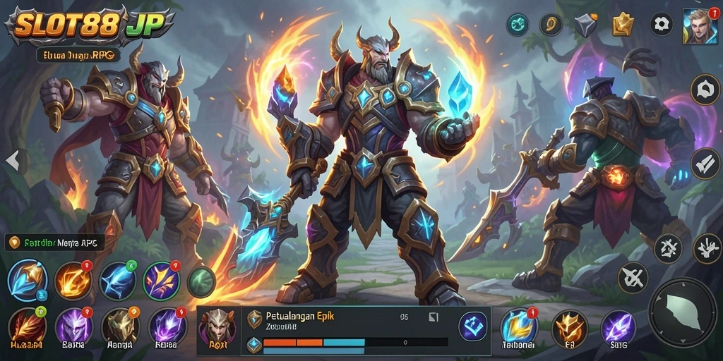 Screenshot utama menampilkan karakter dalam pertempuran epik di dunia ARPG.