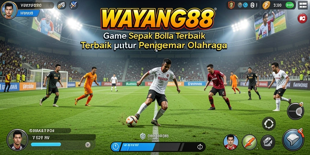 Screenshot utama WAYANG88 menampilkan aksi seru dalam permainan sepak bola.