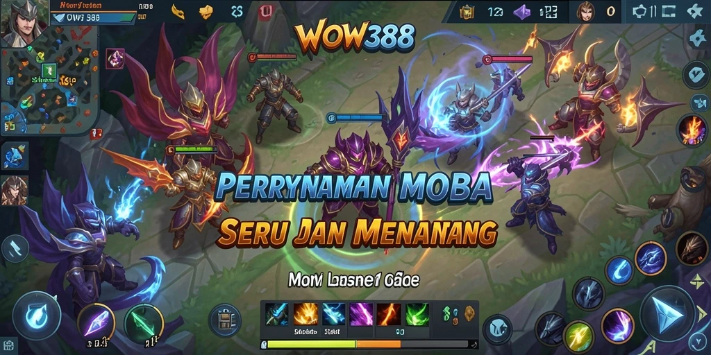 Tangkapan layar utama WOW388 menampilkan duel seru antar pemain MOBA.
