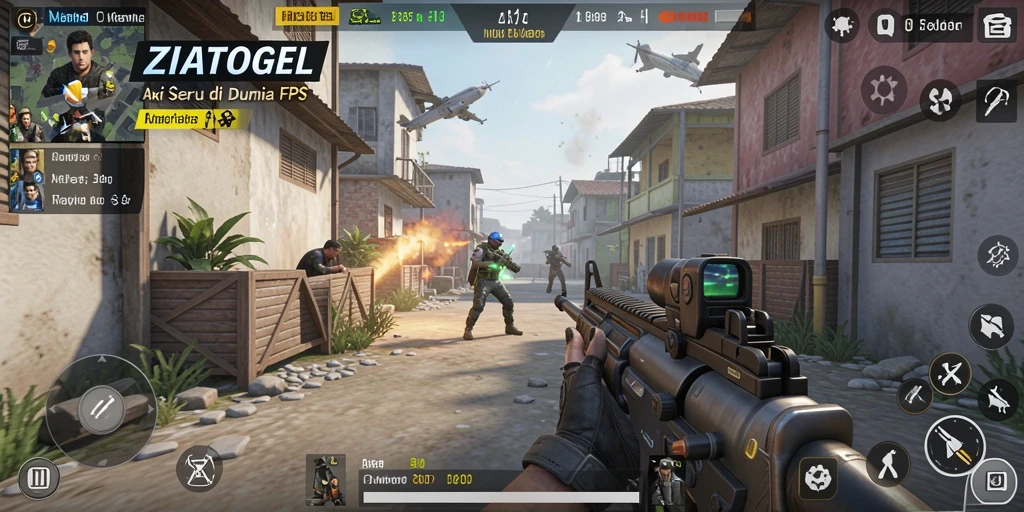 Screenshot gameplay ZIATOGEL menampilkan aksi seru di medan perang.