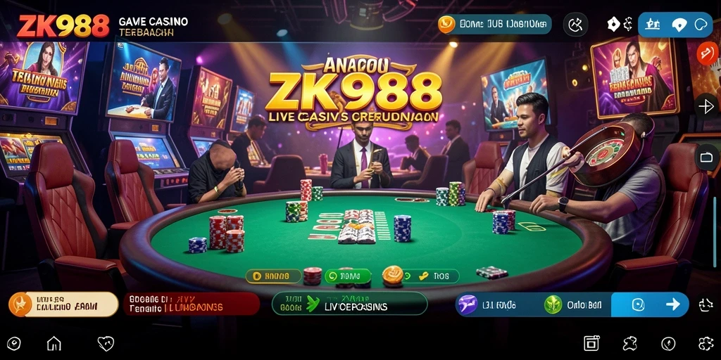 Screenshot gameplay ZK988 menampilkan dealer Live Casino yang profesional.